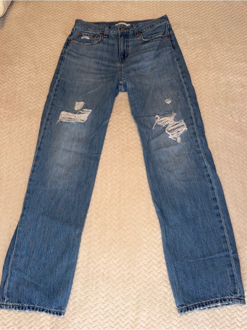 Levi’s Low Pro Straight Jeans Size 27 Distressed Medium Wash Y2K